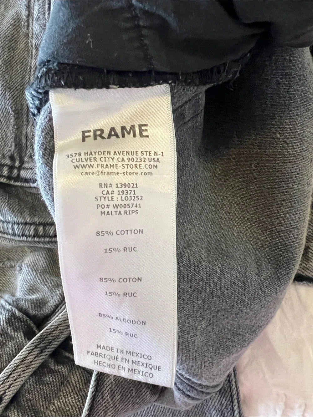 Frame Denim Jeans Le Original Gray Charcoal Washed Distressed Straight Ankle